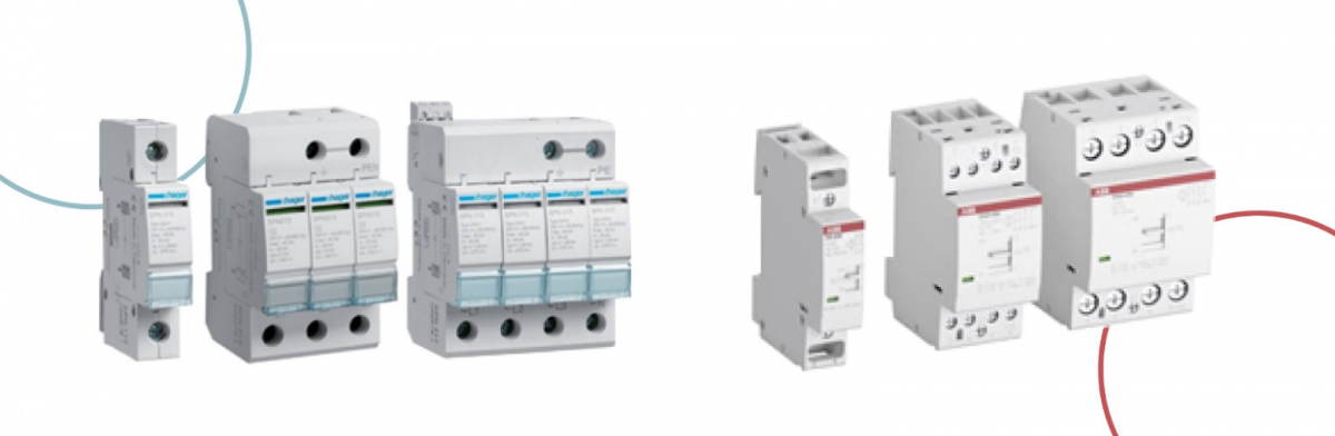 Hager and ABB Group devices with colored parts 