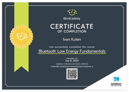 Bluetooth Low-Energy Certificate Ivan Kuten