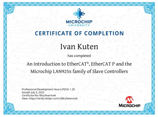 EtherCAT Certificate Ivan Kuten