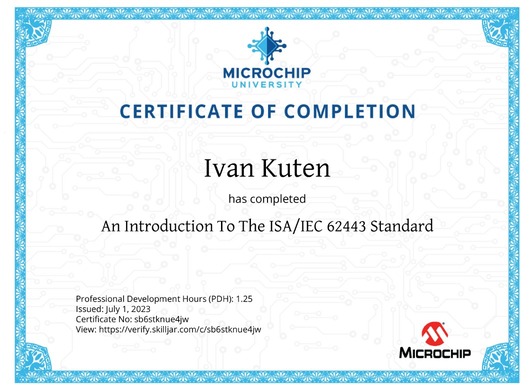 ISA-IEC Certificate Ivan Kuten