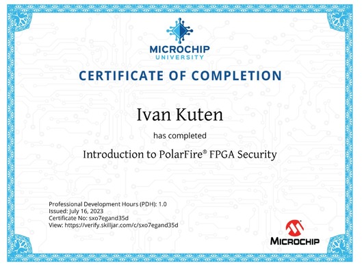 Polarfire FPGA Certificate Ivan Kuten