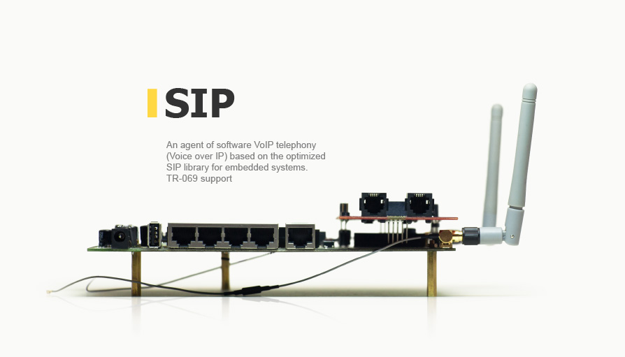 An agent of software VoIP telephony ( Voice over IP ) based on the optimized SIP library for embedded systems . TR - 069 support