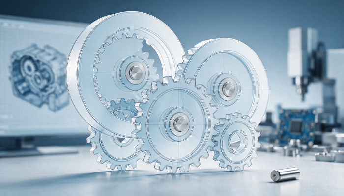 Semi-transparent interlocking engineering gears