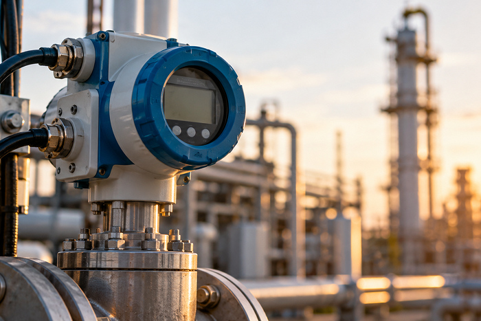 Industrial process transmitter with wired communication interfaces installed at a chemical processing plant