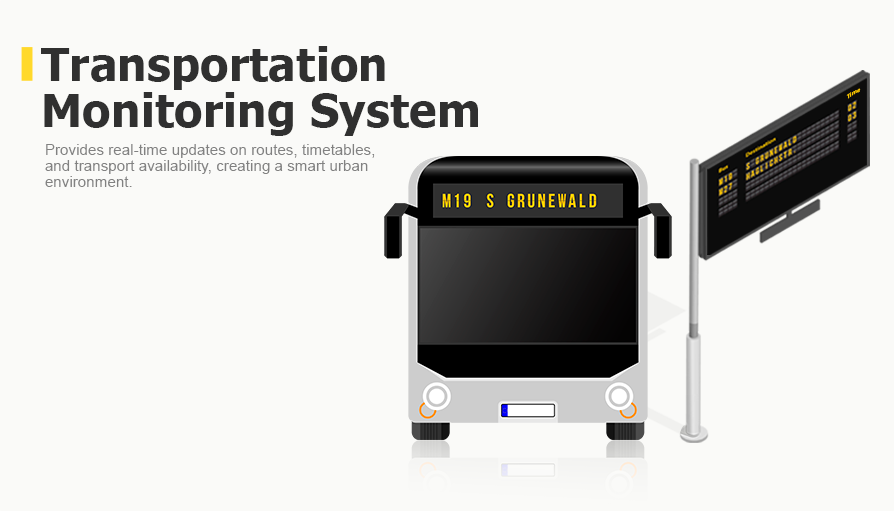 Transportation Monitoring System. Provides real-time updates on routes, timetables, and transport availability, creating a smart urban environment. 